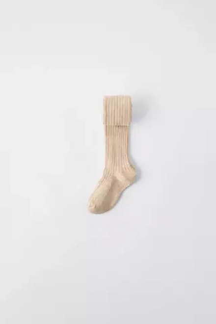ZARA КОЛГОТКИ В РУБЧИК, ПЕСОЧНЫЙ