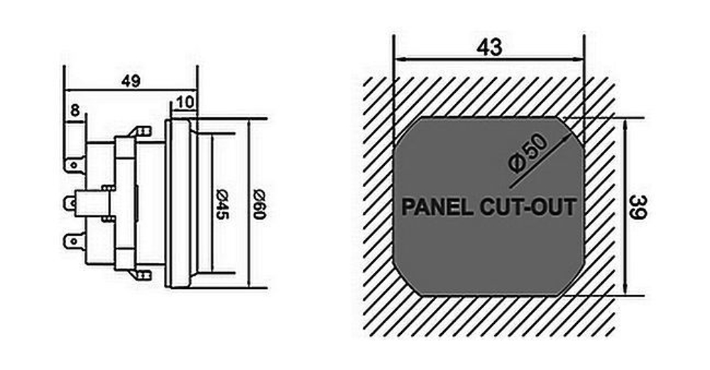 Тахометр универсальный со счетчиком моточасов, подсветкой и внешним питанием