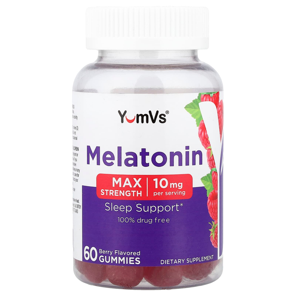 YumVs, жевательный мелатонин, максимальная сила действия, со вкусом ягод, 60 жевательных таблеток (5 мг в 1 жевательной таблетке)
