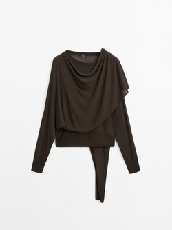 Massimo Dutti Трикотажный свитер с шарфом, коричневый
