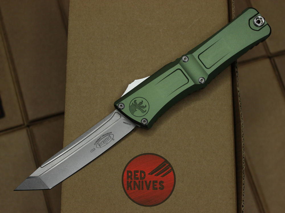 Нож Microtech Troodon 3 T/E Tanto Green - рукоять зеленый алюминий