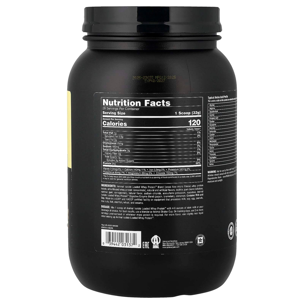 Animal, Isolate Loaded Whey Protein™, порошок из сывороточного протеина, со вкусом булочки с корицей, 907 г (2 фунта)