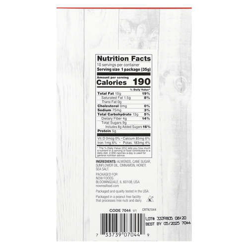 NOW Foods, Корица, мед и миндаль, 10 порционных пакетиков, 35 г (1,25 унции)