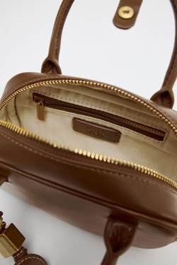 ZARA МИНИ-СУМКА С ДЕКОРАТИВНОЙ СТРОЧКОЙ, ТЕМНЫЙ РЫЖЕВАТО-КОРИЧНЕВЫЙ