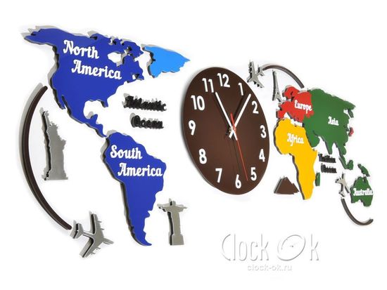 Настенные часы Карта мира 3D