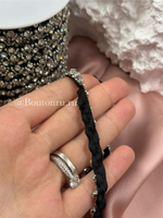 Тесьма с бисером и стразами на черной атласной ленте