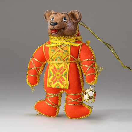 Ёлочная игрушка Медвежонок двухцветный с бубенчиком