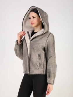 Дубленка зимняя натуральная короткая куртка с капюшоном