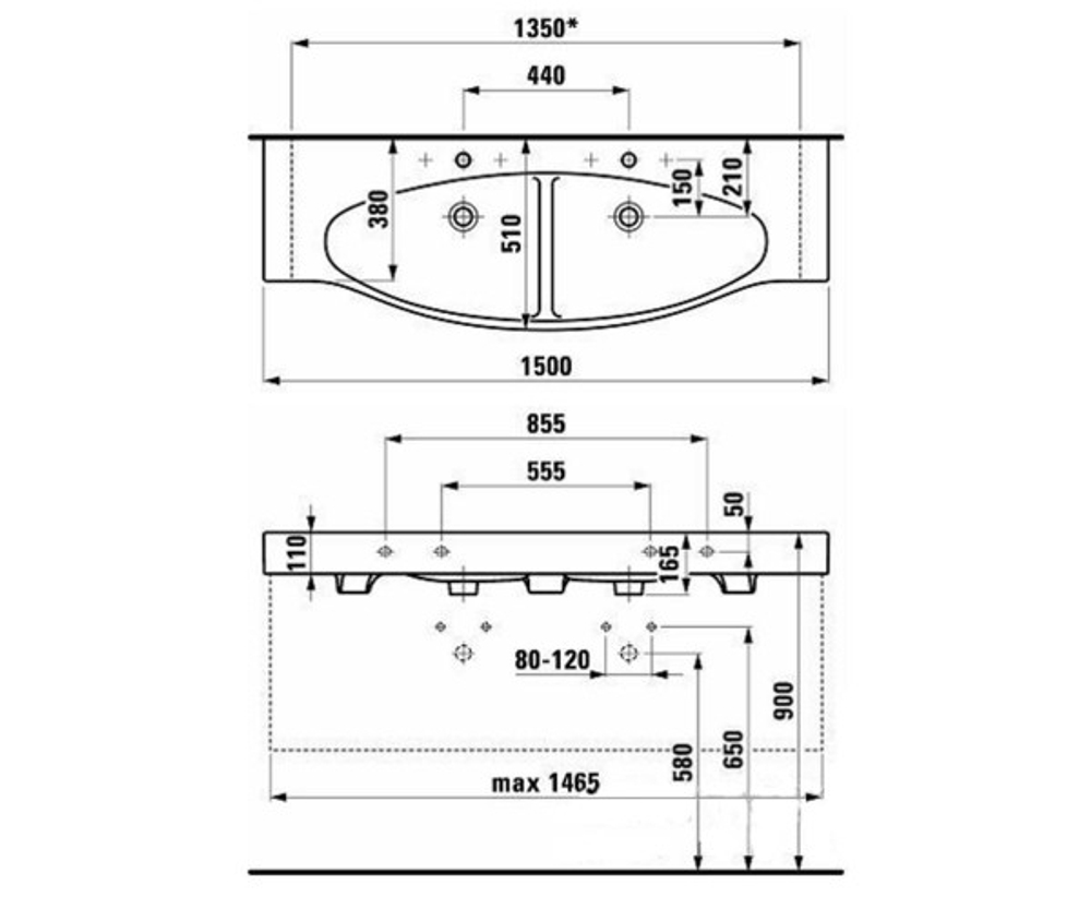 813706 УМЫВАЛЬНИК-СТОЛЕШНИЦА ДВОЙНОЙ LAUFEN PALACE 150