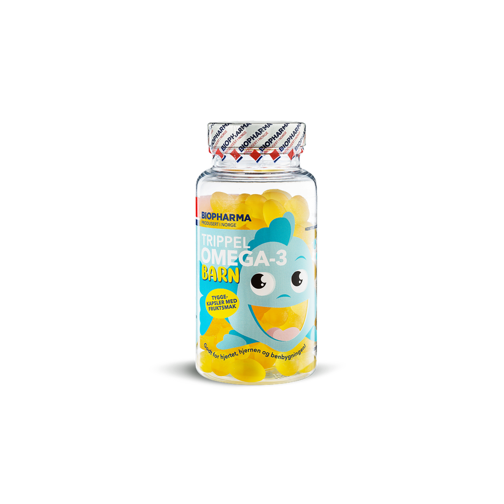 Омега 3 для детей с витамином Д3 Biopharma Trippel Omega-3 Barn, 120 жевательных капсул