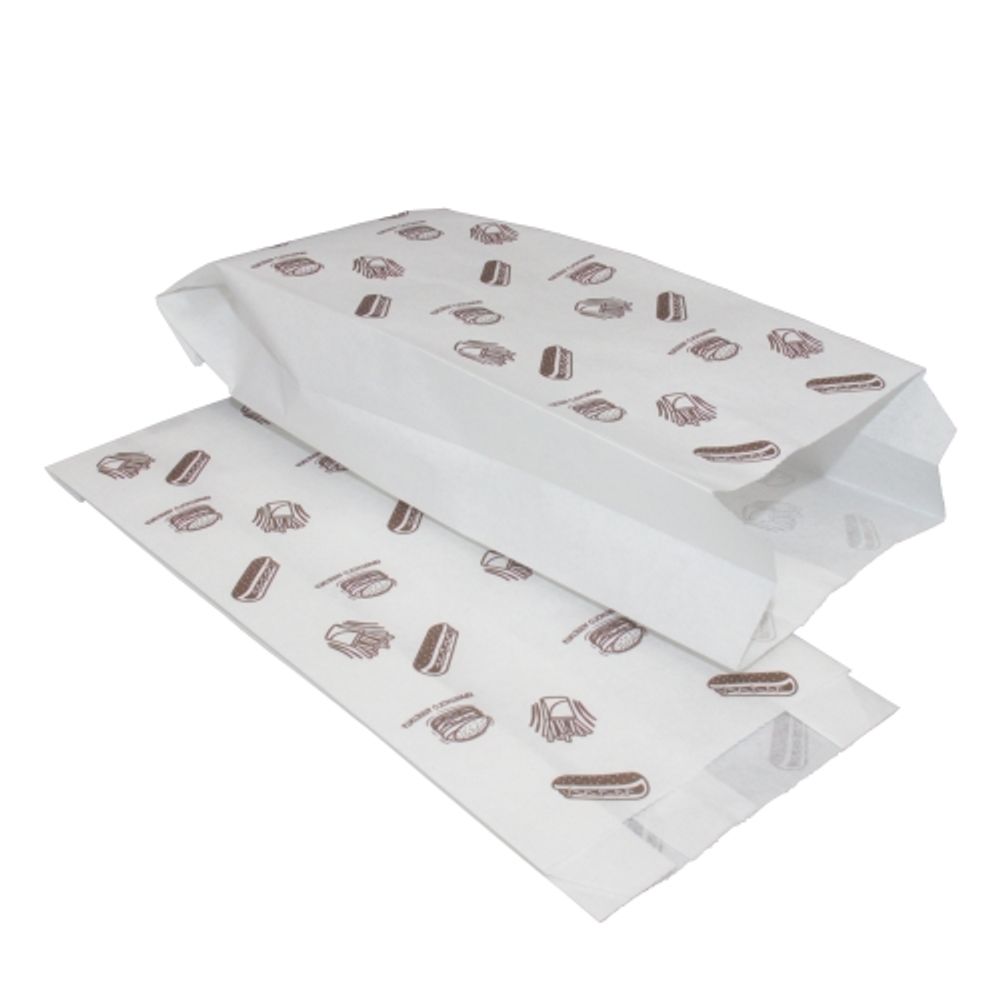 Пакеты бумажные с плоским дном 9х4х20.5см с печатью "Фастфуд" (1/2600шт)