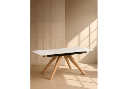 Керамический стол Woodville Морсби 140(200)х80х80 statuario cara, дуб монтана