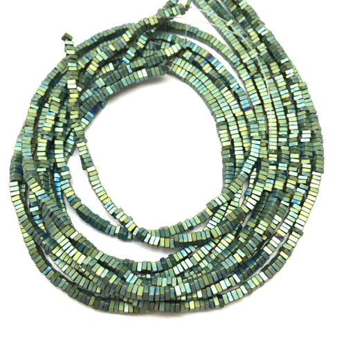 Гематит матовый зеленый 2х1 мм, бусины - рондели (нить)