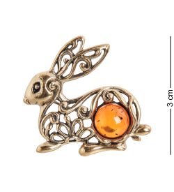 AM-2330 Брошь «Зайчик» (латунь, янтарь)