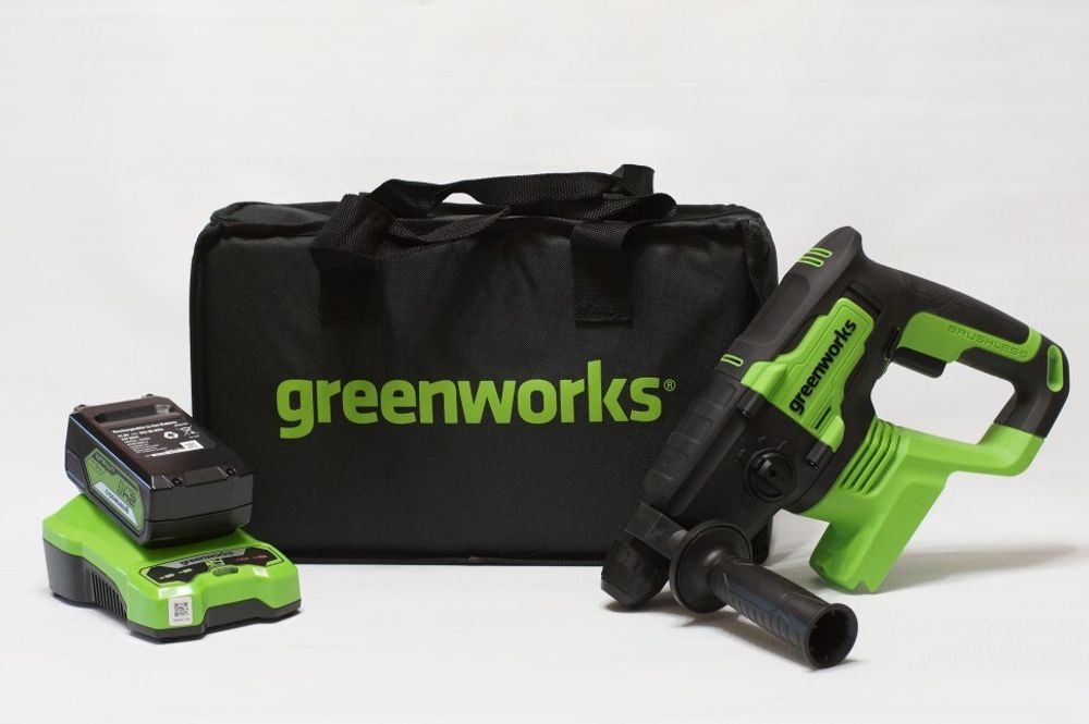 Аккумуляторный перфоратор Greenworks GD24SDS2, 3803007UB,24v, 2 Дж, АКБ 4 А·ч и ЗУ в сумке