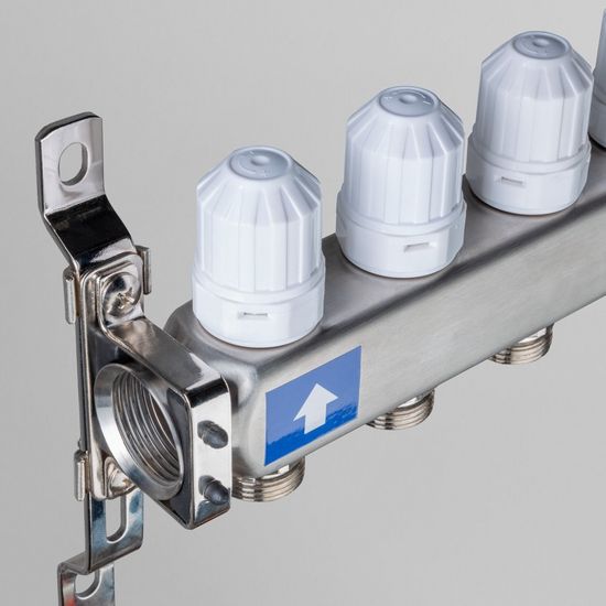 Коллекторный блок Valtec 1"x3/4" 9 выходов с расходомерами (нерж. сталь) VTc.579.EMNX.0609