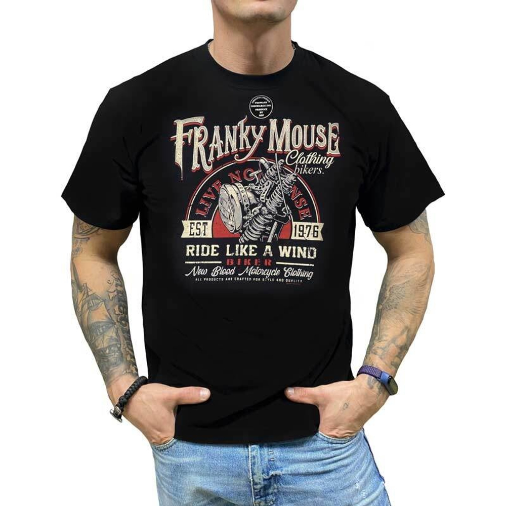 Футболка Franky Mouse Live nonsense Ride like a wind Biker (S / черный)