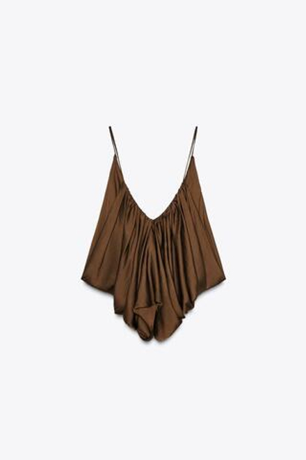 ZARA ТОП ИЗ АТЛАСА СО СБОРКАМИ ZW COLLECTION, ТАБАЧНЫЙ