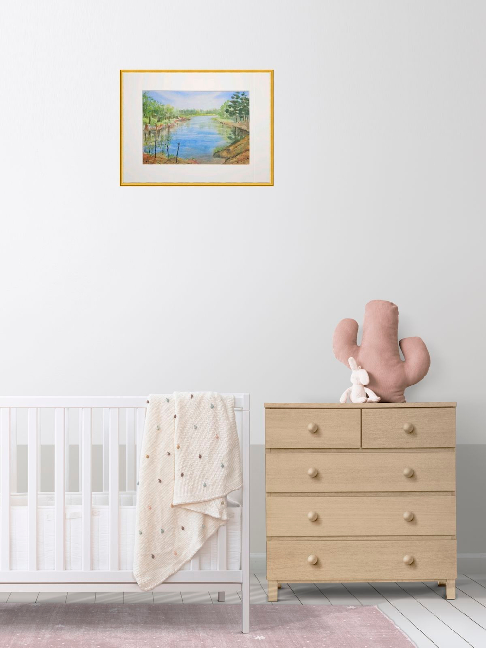 Картина авторская акварельная в паспарту 30х40 см на стену для интерьера "Река Желча, Псковская область."