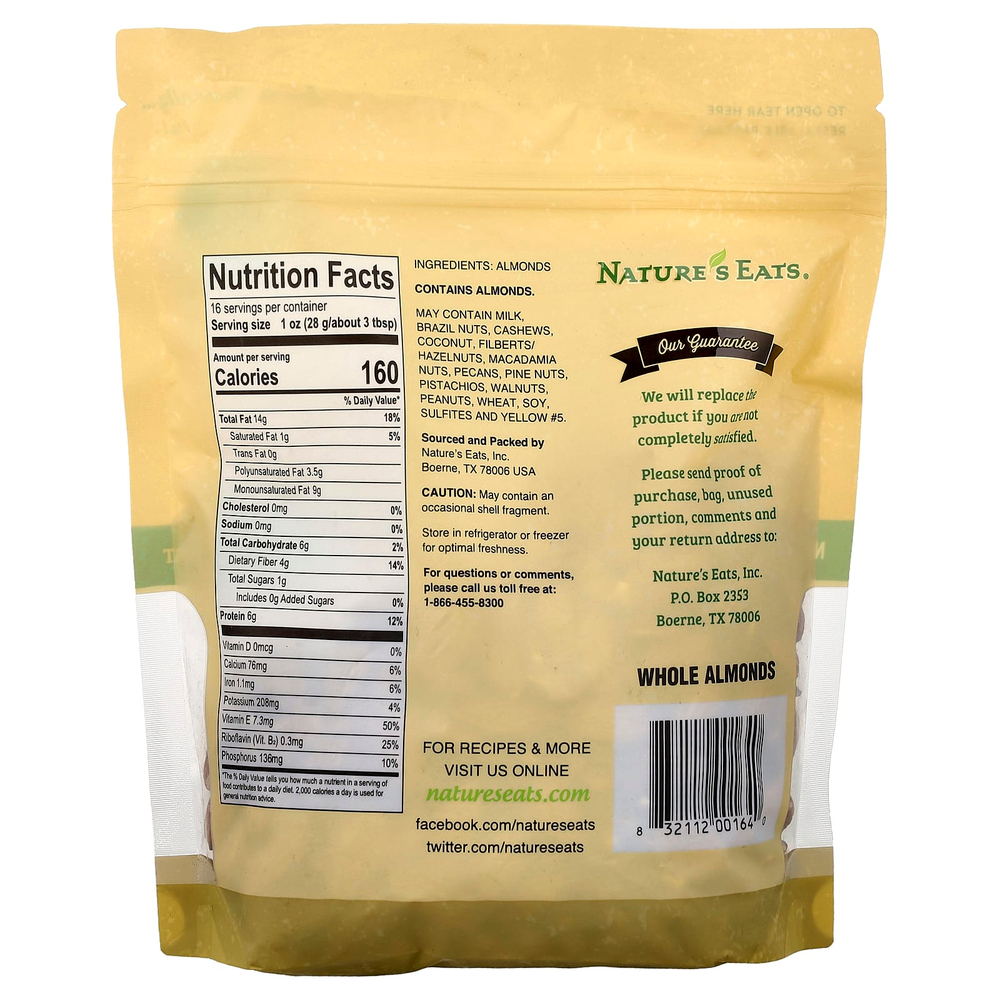 Nature's Eats, цельный миндаль, 454 г (16 унций)