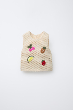 ZARA ТРИКОТАЖНЫЙ ТОП ИЗ КРУЖЕВА КРОШЕ, СЛОНОВАЯ КОСТЬ