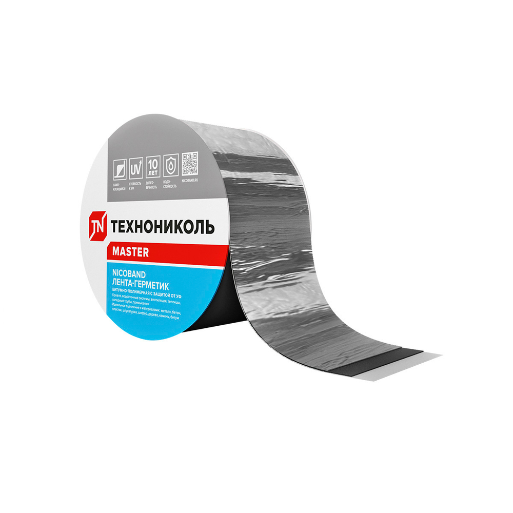 Лента-герметик самоклеящаяся Технониколь Nicoband, битумно-полимерная, 3 м x 10 см, серебристая