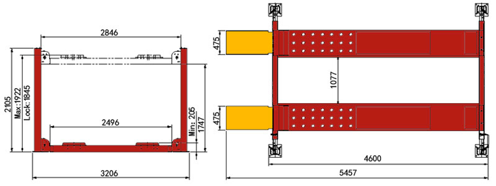A440AH (KHL-4000A) Подъемник четырехстоечный, 4 тонны, под 3D сход-развал (Красный)