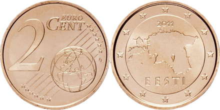 Эстония 2 евроцента, 2011-2022 Карта XF