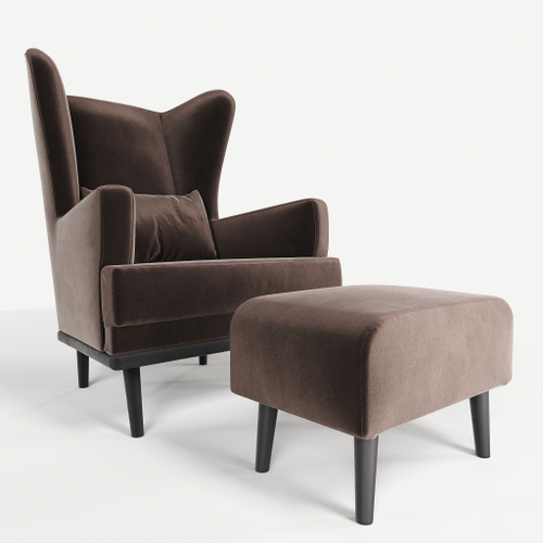 Комплект кресла и пуфа Фантазёр велюр Z-4 (Коричневый) на высоких ножках, для отдыха и чтения книг. В гостиную, балкон, спальню и переговорную комнату.