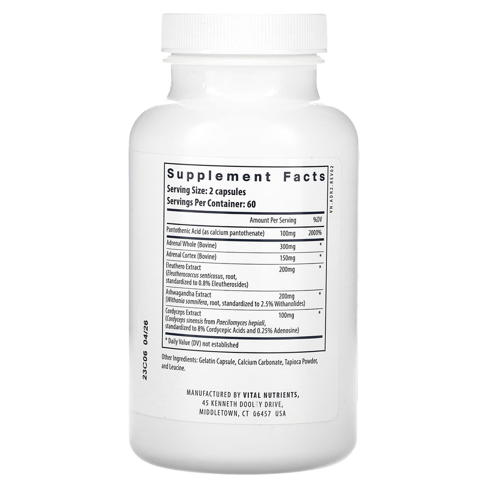 Vital Nutrients, Поддержка надпочечников, 120 капсул