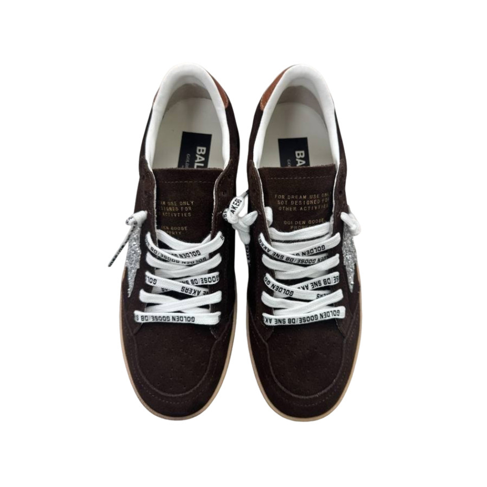 Женские кеды Golden Goose Ball Star Brown Suede with Silver Glitter Star