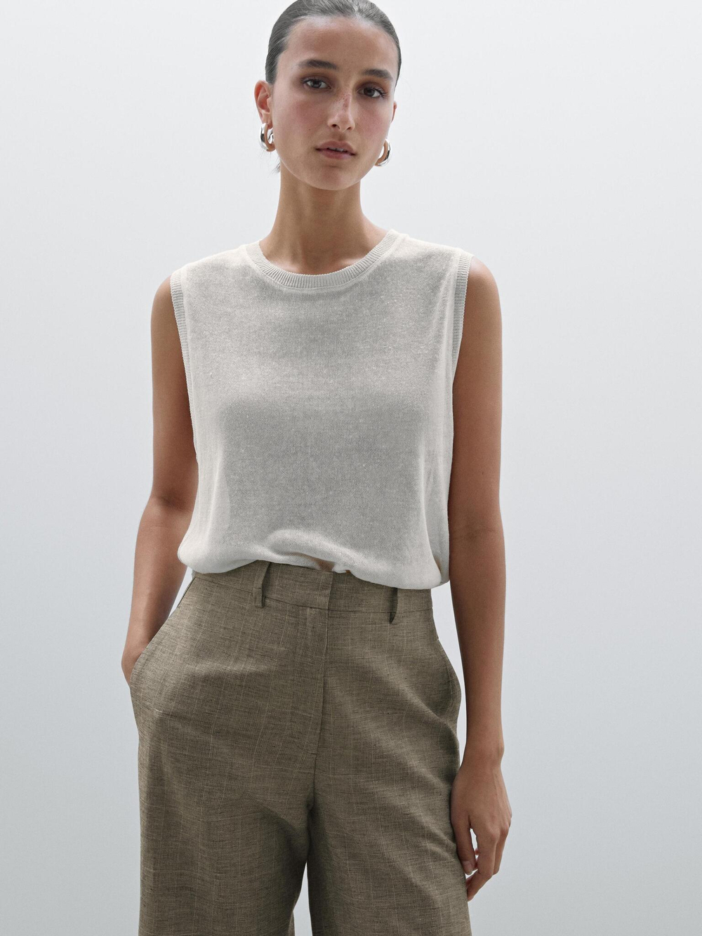 Massimo Dutti Брюки прямого кроя из смесового хлопка в клетку, норка