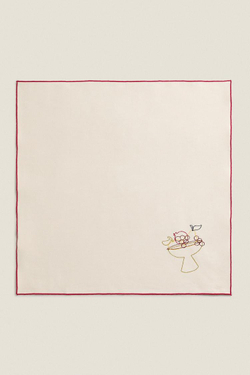 ZARA HOME САЛФЕТКА С ВЫШИВКОЙ, БЕЛЫЙ/КРАСНЫЙ