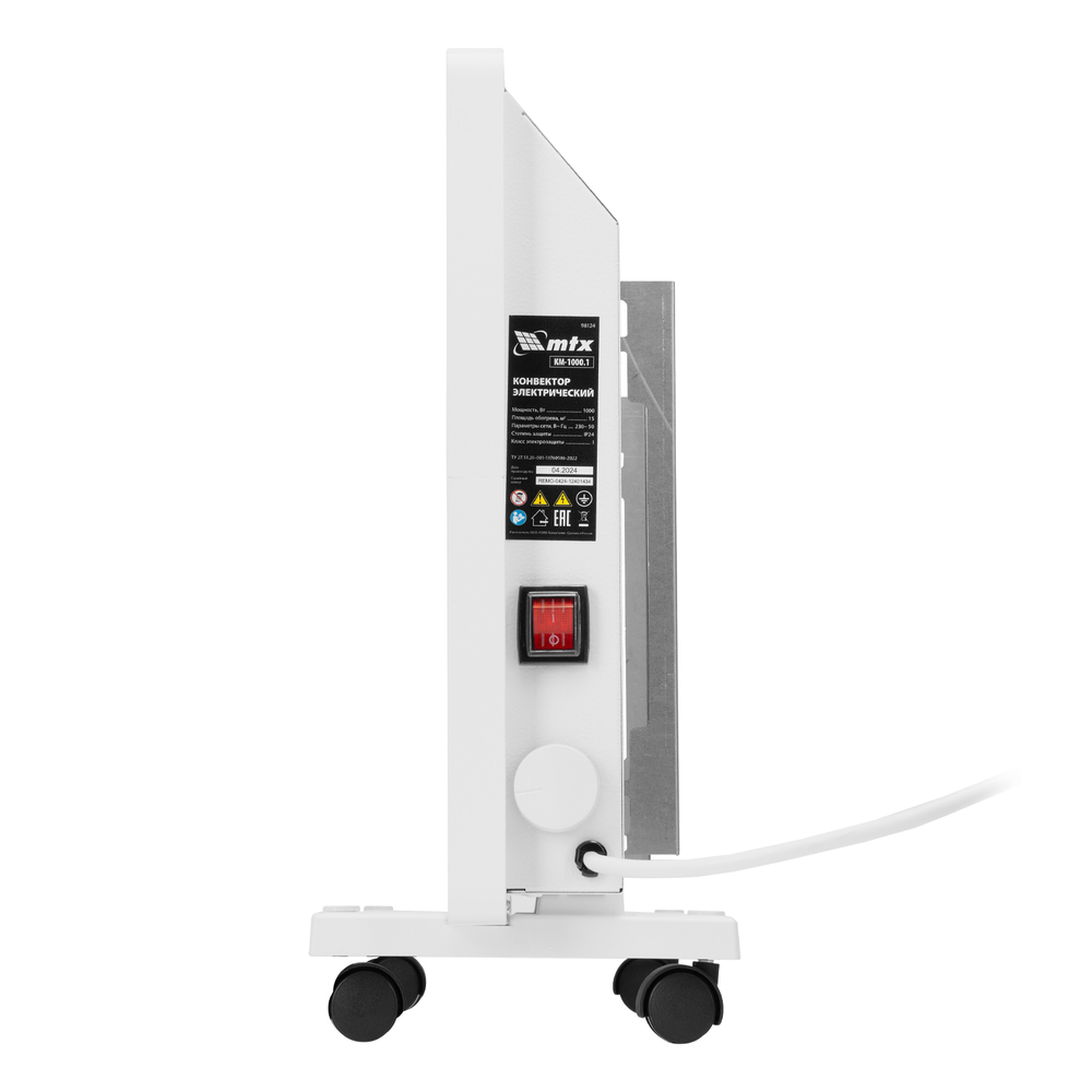 Конвектор электрический КМ-1000.1, 230 В, 1000 Вт, X-образный нагреватель, колеса, термостат MTX