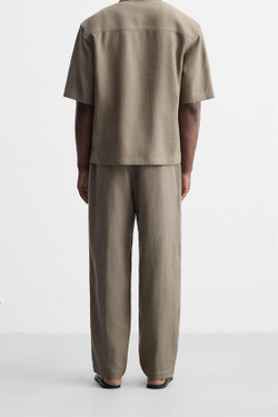 ZARA БРЮКИ ИЗ ВИСКОЗЫ И ДЖУТА, СЕРО-КОРИЧНЕВЫЙ