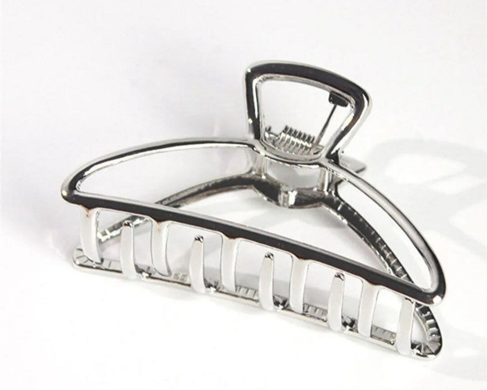 Заколка Краб для волос. Полукруглая. Металл. Цвет серебро