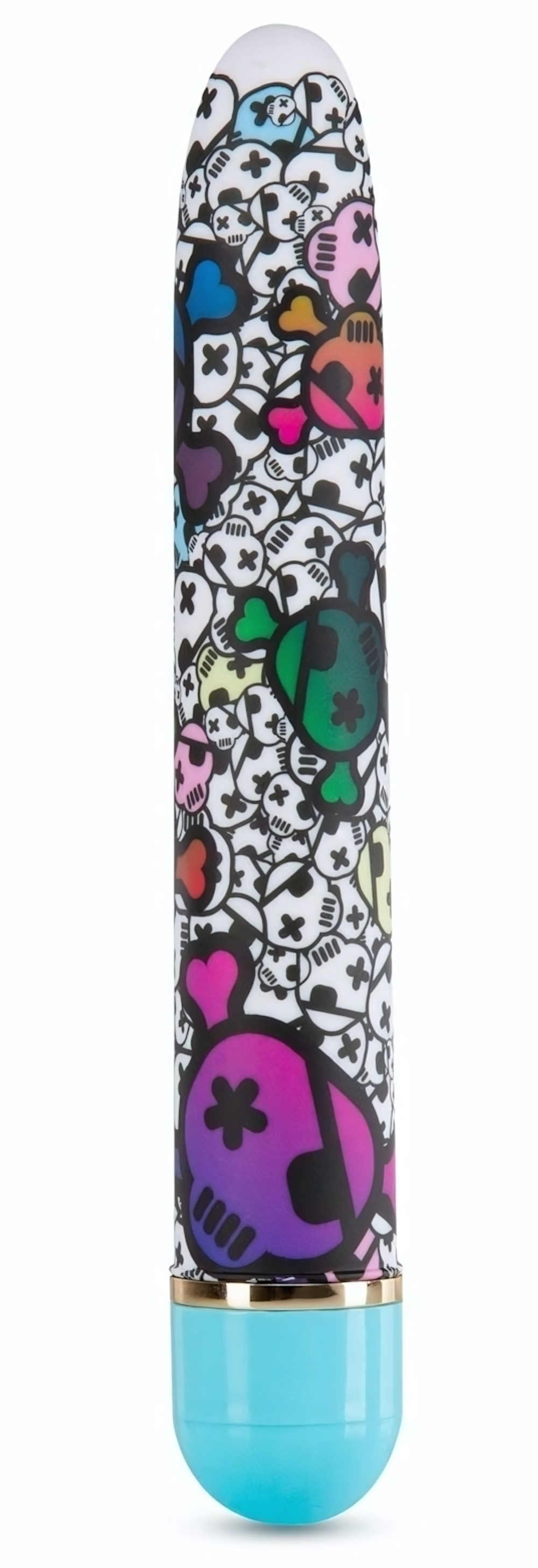 Яркий вибромассажёр с принтом Play Naughty - 17,8 см. (Цвет: разноцветный)