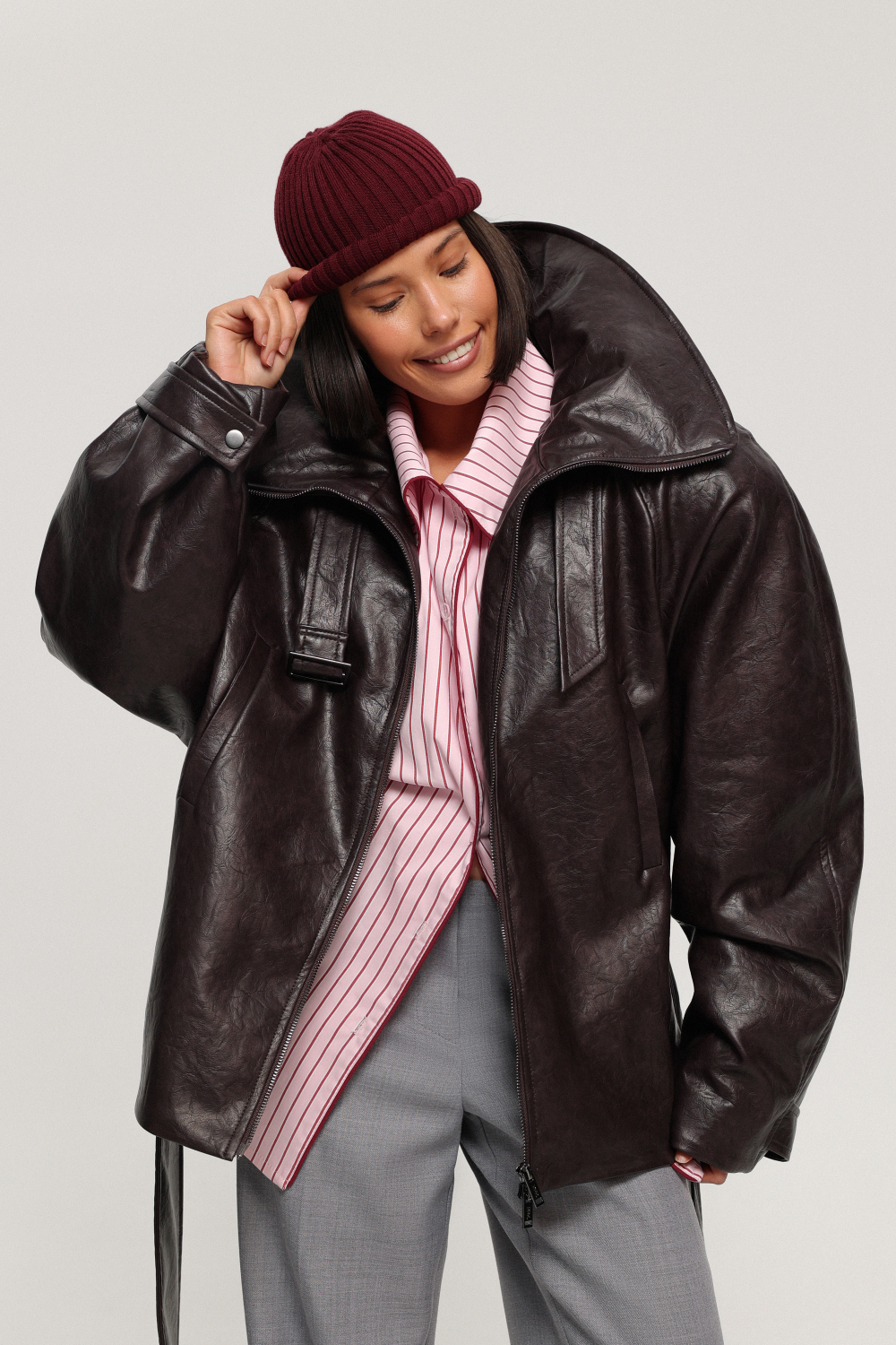 Куртка реглан из экокожи