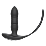 Черный анальный вибромассажёр с возвратно-поступательными движениями и кольцами для фиксации (Цвет: черный)