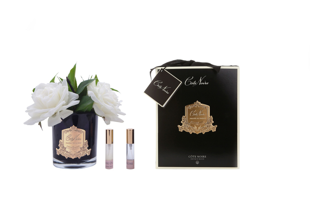 Букет роз ароматизированный в черной вазе и 2 спрея 21х17х17 Cote Noire English Roses Ivory