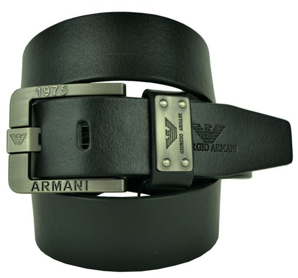 Ремень мужской брендовый для джинс чёрный Armani (копия) 40 мм 40brend-KZ-333 с широкой иглой