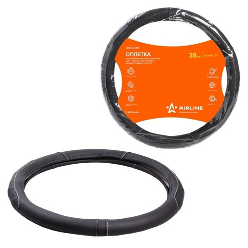 Оплетка руля M 37-38 см иск. кожа, рельефная, черная (AIRLINE)
