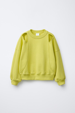 ZARA ТОЛСТОВКА С ВЫРЕЗАМИ, ЛАЙМОВЫЙ