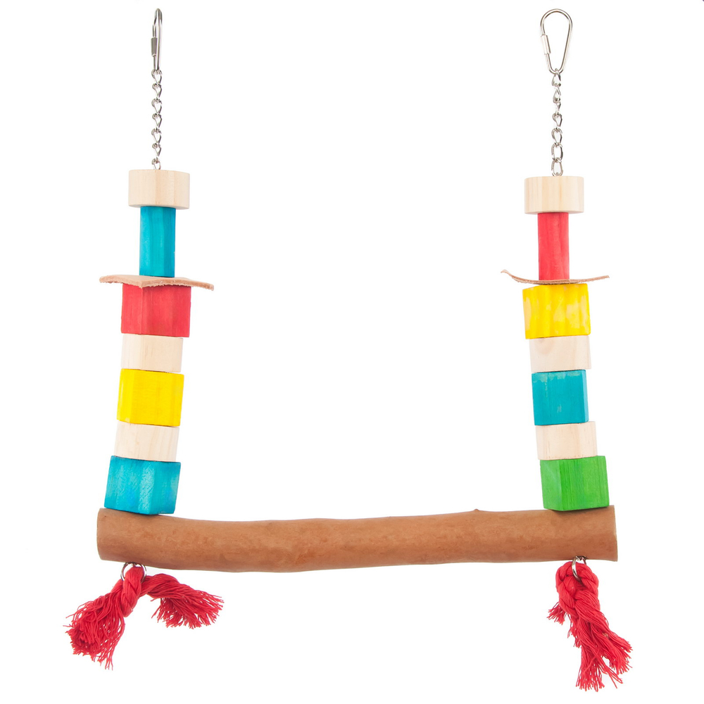 SkyRus Игрушка для птиц "Деревянные качели с цветными блоками", 30х3,5х34см