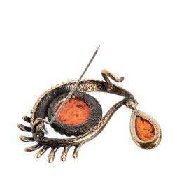 AM-2389 Брошь «Слеза Счастья» (латунь, янтарь)