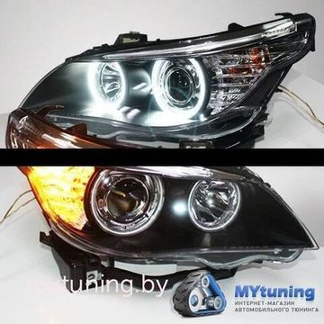 Передние фары Bmw 5 E60/E61 angel eyes ccfl black
