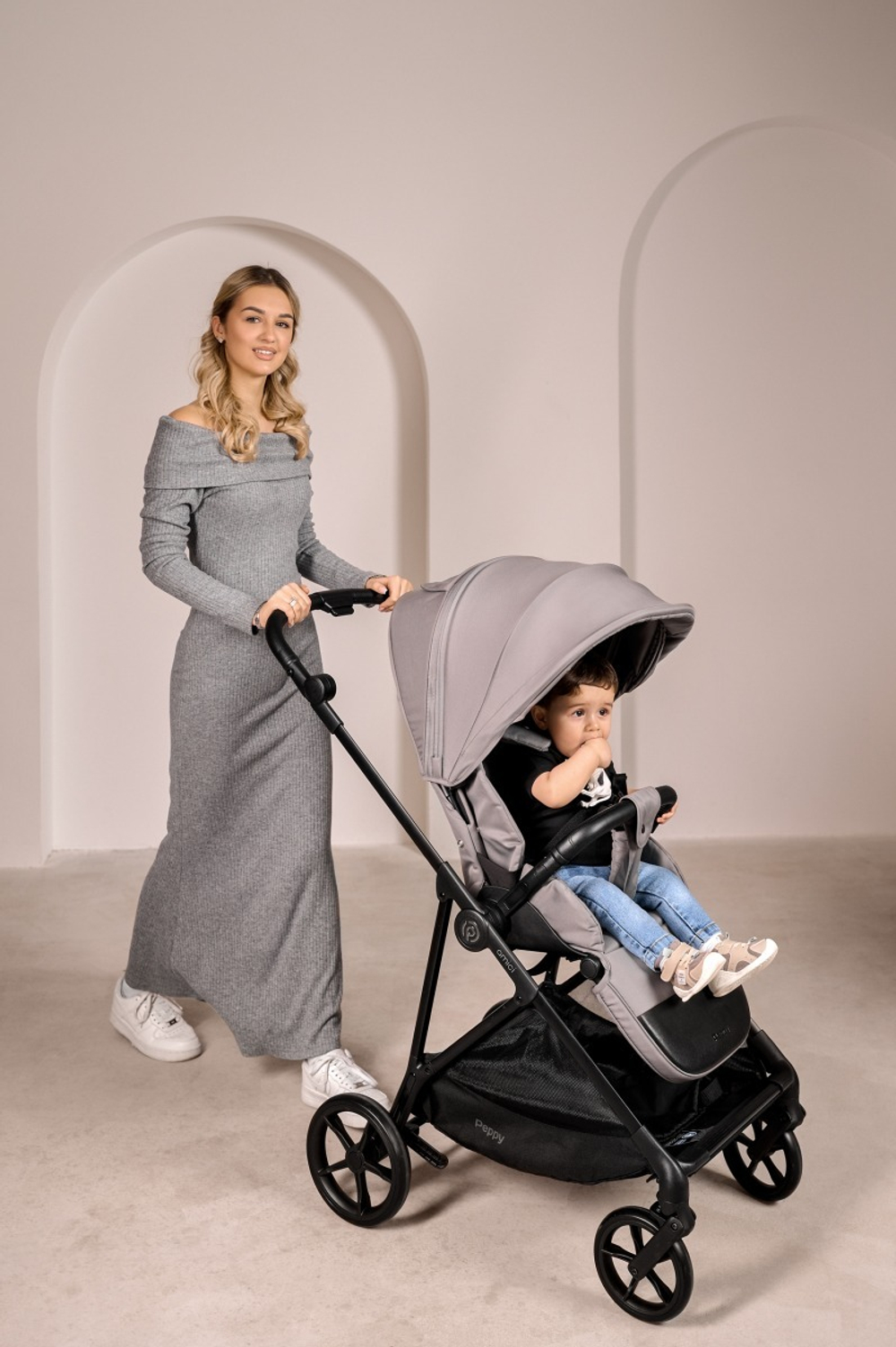Peppy Коляска прогулочная Amici (Grey) рама Black Chrome (LX)