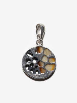 Уникальный серебряный комплект с цельным пейзажным янтарем, серебро 925 пробы