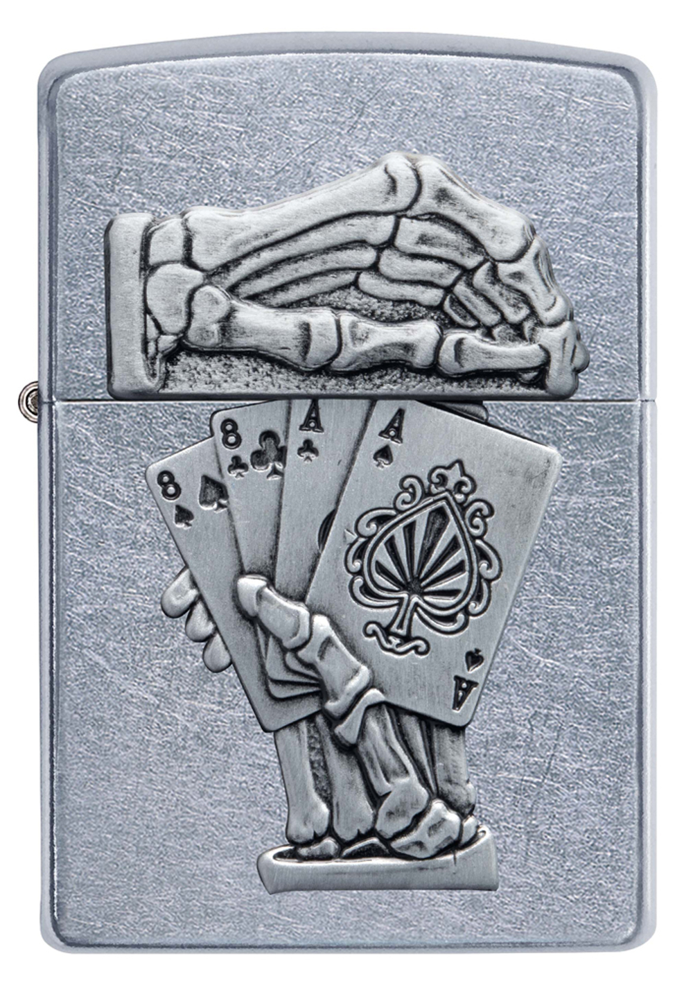 Зажигалка Zippo Dead Mans Hand с покрытием Street Chrome, латунь/сталь, серебристая, 38x13x57 мм