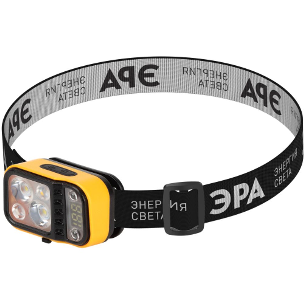 Фонарь налобный светодиодный ЭРА Рабочие Практик GA-813 аккумуляторный 3+3 Bт сенсорное управление дисплей 4 режима | Налобные фонари
